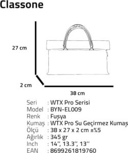 BYN-EL009 Wtxpro Su Geçirmez Kumaş 13-14 Inch Bayan Laptop, Notebook, Air El Çantası- Tote Bag- Fuşya