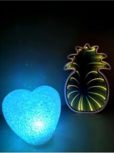 Işık KASABASI(164) Ayna Yansımalı Sarı Ananas ve Rcb Damla Silikon Kalp LED Gece Lambası Sarı