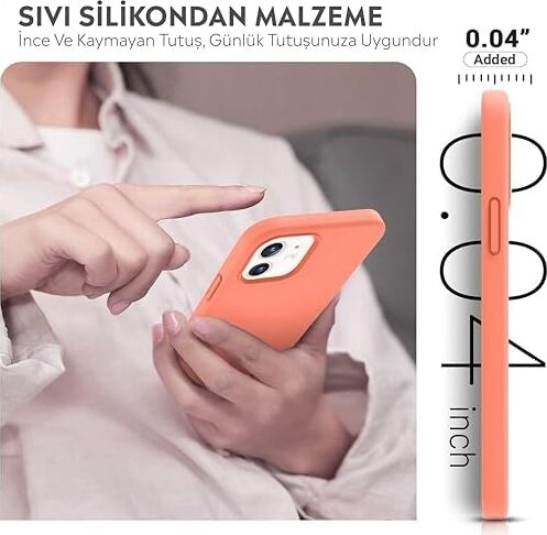 iPhone Kılıf Ince Sıvı Silikon 3 Katmanlı Tam Kaplamalı Yumuşak Jel Kauçuk Kılıf Kapak (Turuncu, iPhone 11)