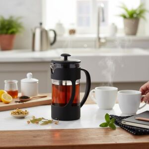 350 ml French Press Filtre Kahve ve Bitki Çayı Demleme Kupası | Metal Filtreli, Isıya Dayanıklı, Portatif Siyah Demlik| Iç Hazne Sert Kristal Mikadandır Cam Değildir