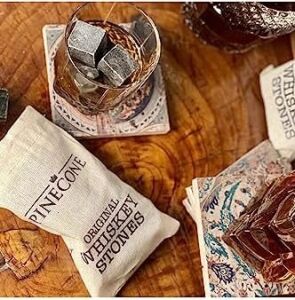 Pinecone 9 Adet Viski Soğutma Taşı Seti Viski Taşı Kesesi Doğal Granit Premium Hediyelik Soğutucu Taş, Pinecone, 2 x 2