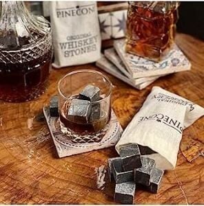 Pinecone 9 Adet Viski Soğutma Taşı Seti Viski Taşı Kesesi Doğal Granit Premium Hediyelik Soğutucu Taş, Pinecone, 2 x 2