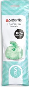 Brabantia 419683 Perfectfit 6l (S) - Rulo Başına 10 Adet Çöp Torbası, Mısır Nişastası, Beyaz, 16 x 16 x 11 cm