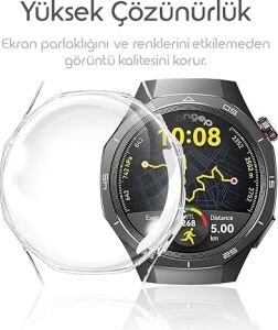 Watch Gt5 Pro 46MM Için 360° Kasa Koruyucu Yumuşak Tpu Kılıf Dokunmatiği ve Netliği Etkilemeyen Gt5 Pro Koruyucu Darbelere Karşı  Watch Gt 5 Pro Ekran Koruyucu Kılıfı (Şeffaf)