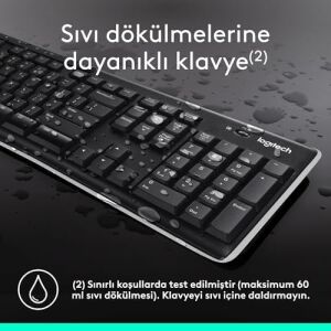 K270 Kablosuz Klavye, Tuş Takımı, Sıvı Dökülmesine Dayanıklı, 10 M Kullanım Mesafesi, Türkçe Q Klavye, Siyah