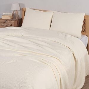 Müslin Yatak Örtüsü Seti Tek Kişilik, Şık Düz Renk 100% Pamuk 4 Kat Muslin Yastık Kılıflı Pike Takımı, Denizli Üretimi (Natural Renk, Tek Kişilik Set (180X230 Cm))