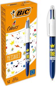 4 Colours Message Tükenmez Kalem 12'li Kutu, 1.0mm Uç, Tek Kalemde Mavi, Kırmızı, Yeşil ve Siyah Renkler