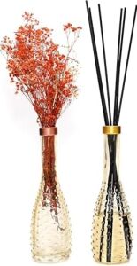 Gold Boyunlu Amber Kabartmalı Ince Cam Vazo (26 Cm)