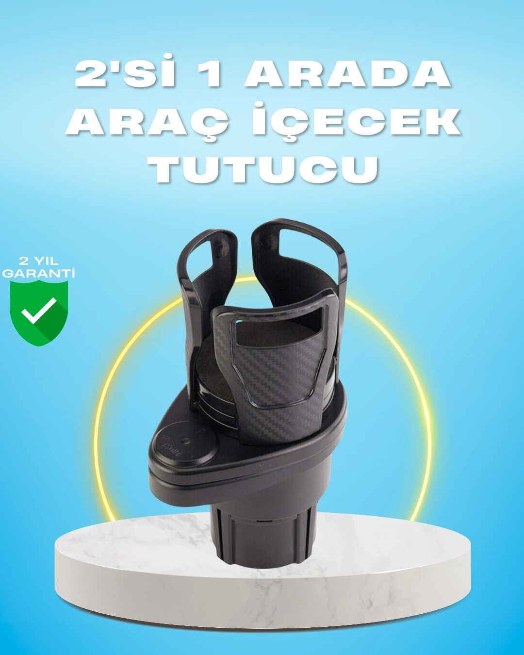 Çiftli Araba Bardak Tutucu Karbon Fiber Görünümlü 360° Ayarlı