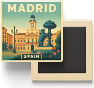 Madrid Ispanya - Puerta Del Sol (Güneş Kapısı) - Baskılı Buzdolap Magneti Kare 9x9 cm