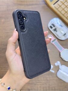 Premium Deri Dokulu Darbelere Karşı Dayanıklı Nazal Silikon Kılıf Siyah  Galaxy A34 ile Uyumlu