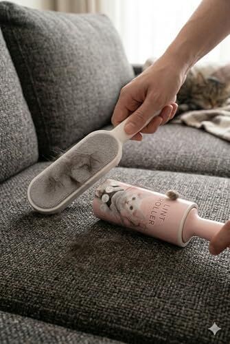 Tüy Toplama Seti 2’li | 60 Yaprak Yapışkanlı Rulo + Kumaş Tüy Temizleme Fırçası | Kedi Köpek Tüy Toplayıcı