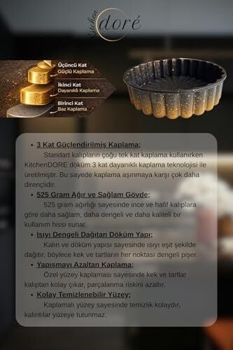 Turta ve Tart Kek Kalıbı Royal Gold Kalın Döküm Üç Katmanlı Kaplama 525 Gram