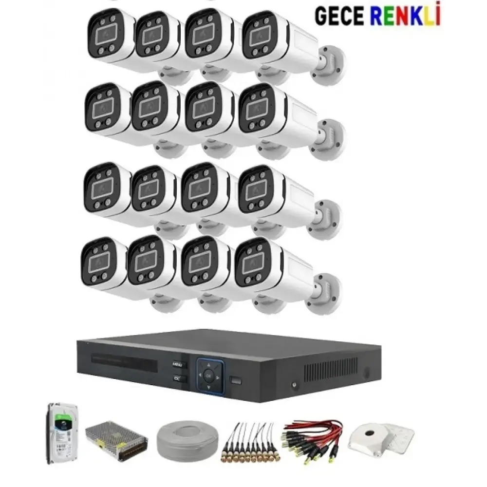 16 Kameralı Güvenlik Kamera Sistemi 5MP Ahd 250 Metre Kablolu
