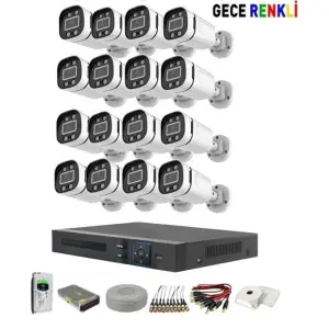 16 Kameralı Güvenlik Kamera Sistemi 5MP Ahd 250 Metre Kablolu