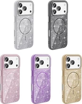 Psr Aksesuar iPhone Kılıf – M-Safe Uyumlu Parlayan Simli Okso Kapak, Darbe ve Kamera Koruma Silikon Case (Beyaz, iPhone 17 Pro)