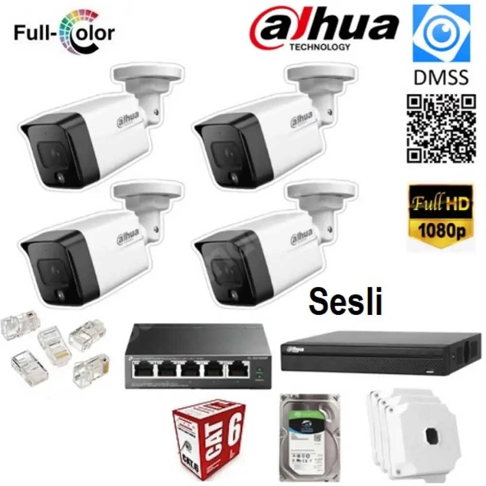 DAHUA IP 4 KAMERALI 2MP FULLCOLOR GÜVENLİK KAMERA SİSTEMİ