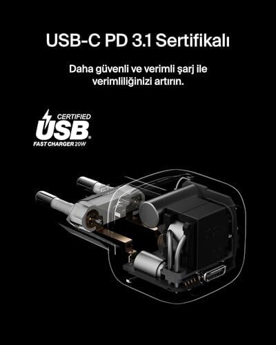 Küp USB C Duvar Şarj Cihazı, 20 W Usb-C Şarj Cihazı, 16, 16 Plus, 16 Plus, 16 Pro, 16 Pro Max, Galaxy S24, Ipad, Airpods ve Daha Fazlası Için