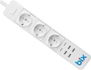 Bix Bp-01 Yüksek Akım Korumalı Hızlı Şarj Özellikli 4 USB Bağlantı Noktası 3'lü Priz Paneli Uzaktan Kontrollü, Sesli Komut Özellikli Ev, Ofis Için Akıllı Priz