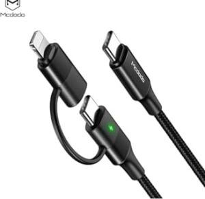 CA-7120 2'si 1 Arada 60W Usb-C - Lıghtnıng+Type-C Veri Kablosu Led'li 1,2m