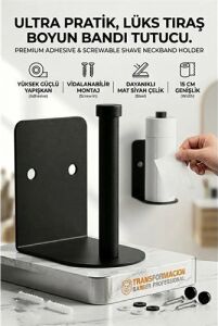 Mat Siyah Metal Berber Boyun Kağıdı Tutucu Askısı (Yapışkanlı & Vidalı) 723023