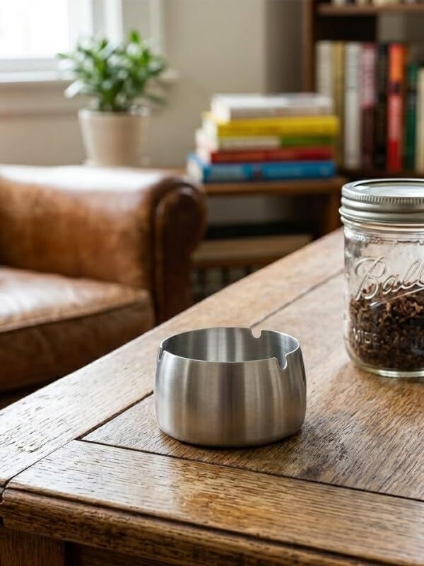 Gümüş Bombeli Paslanmaz Metal Küllük – Modern ve Şık Tasarım
