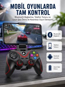Kablosuz Oyun Kolu Bluetooth Joystick Gamepad Android Uyumlu