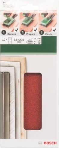 10 Parçalı Zımpara Kağıdı Seti (Farklı Malzemeler Için, 93 x 230 Mm, Granülasyon 60/120/180)