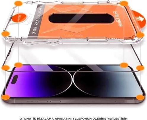 iPhone Ile Uyumlu Point Hizalama Aparatlı Darbe Emici ve Takılırken Camın Altında Kesinlikle Toz Bırakmayan Darbelere Karşı Ekstra Güçlü Ekran Koruyucu Cam (Iphone 15)