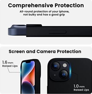 Apple iPhone 14 Kılıf 6.1 ile Uyumlu,  Ince Sıvı Silikon 3 Katmanlı Tam Kaplamalı Yumuşak Jel Kauçuk Kılıf Kapak, Siyah