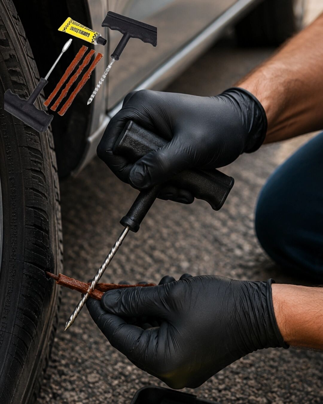6 Parça Lastik Tamir Kiti Araç ve Motosiklet Için Acil Yol Seti