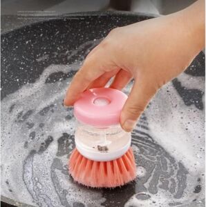 3’lü Sabunluklu Avuç Içi Bulaşık Fırçası – Doldurulabilir Sabun Hazneli, Ergonomik Silikon Saplı, Yapışmaz Yüzey Dostu, Tencere ve Tabak Temizliği Için Dayanıklı Naylon Filament, Asorti Renkli, 9x7 cm
