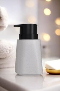 New Max Premium Serisi 300 ml Sıvı Sabunluk Pompalı Mermer Desenli Seramik Sıvı Sabunluk Dispencer Beyaz