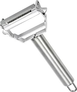 Paslanmaz Çelik Çift Taraflı Y Tipi Sebze Soyacağı, Bir Yüzü Düz, Diğer Yüzü Julienne Kesici Bıçaklı, Ergonomik Saplı, Patates Meyve ve Sebzeler Için Dayanıklı Mutfak Aparatı