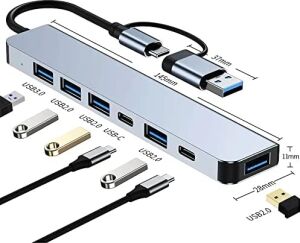 Çoklayıcı Adaptör 7in1 Usb/type-C To USB A, USB C Macbook Uyumlu Çevirici Adaptör Çok Portlu Çoklayıcı 7 In 1 USB Hub (Gri)
