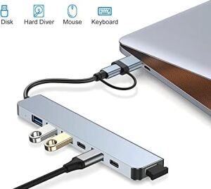 Çoklayıcı Adaptör 7in1 Usb/type-C To USB A, USB C Macbook Uyumlu Çevirici Adaptör Çok Portlu Çoklayıcı 7 In 1 USB Hub (Gri)