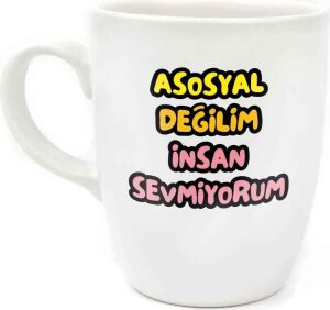 Asosyal Değilim Insan Sevmiyorum Krem Oval Kupa - Hediye Seramik Kupa