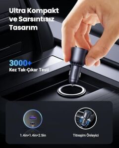 63W 2 Portlu Araç Içi Şarj Cihazı Çakmaklık Adaptörü, 35023