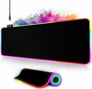 Owege Oyun Fare Altlığı Xxl 800 x 300 mm Rgb Fare Altlığı, Büyük, 14 Aydınlatma Modu, 7 LED Renk, Dikişli Kenarlar, Su Geçirmez, Kaymaz, Hassasiyeti Artırır, Komple Siyah