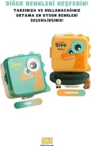 Bento 1120ML Lunchbox Dinozor Desenli Tek Katlı 3 Bölmeli Paslanmaz Çelik Sefer Tası Yemek Kutusu (Yeşil)