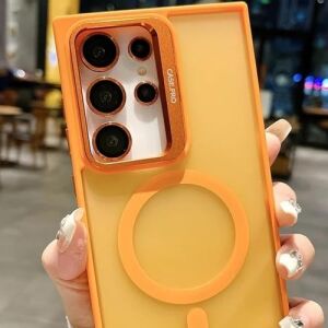 Galaxy S23 Ultra ile Uyumlu Kamera Lens Aparatlı Stand Olabilen Magsafe ile Uyumlu Kamera Korumalı Şeffaf Full Color Magnetic Wireless Telefon Kılıfı (Gri, Galaxy S23 Ultra)