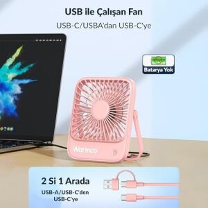 D1 Masaüstü Vantilatör USB ve Type-C Bağlantılı Taşınabilir Ultra Ince Soğutucu Fan (Beyaz)