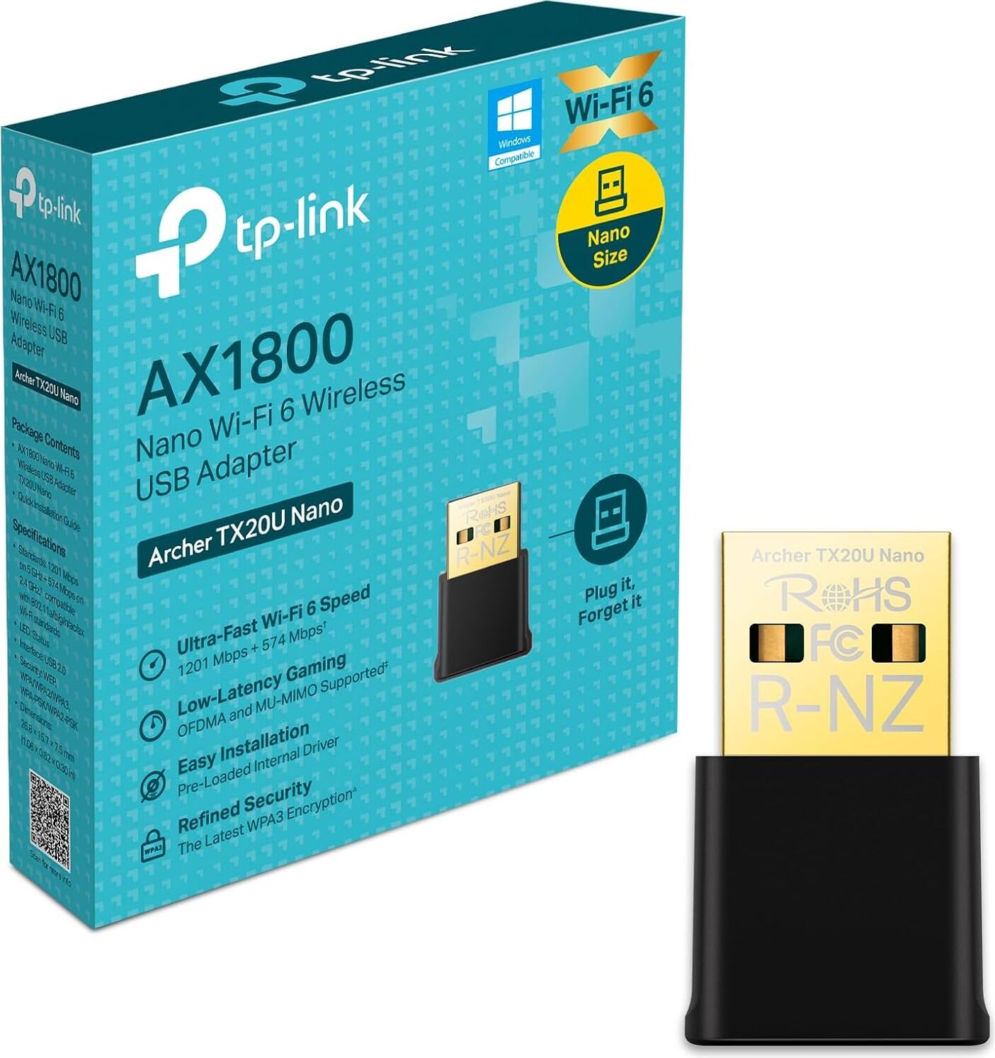 TX20U, AX1800 Mbps, Çift Bant, Mu-Mımo, USB 2.0, Wpa3, Windows 10/11 Uyumlu, Wi-Fi 6 USB Adaptör