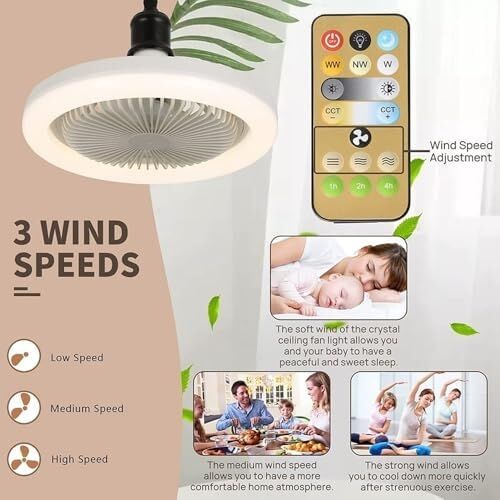 E27 LED Işıklı Sessiz Tavan Vantilatörü, Ayarlanabilir Renk Sıcaklığı, Kısılabilir Fan Lambası, Ayarlanabilir Fan Hızları, Zamanlayıcılı, Uzaktan Kumandalı, Fanlı Tavan Lambası