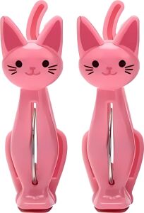 Pembe Kedi Şeklinde Havlu Mandalı, Plaj ve Çamaşır Için Dekoratif Plastik Klips, 2'li Set