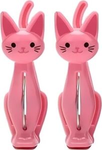 Pembe Kedi Şeklinde Havlu Mandalı, Plaj ve Çamaşır Için Dekoratif Plastik Klips, 2'li Set