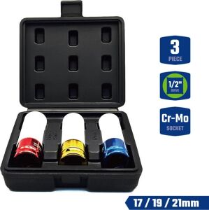 WP202591 17/19/21MM 3 Parça 1/2‘’ Cr-Mo Profesyonel Darbeli Derin Lokma Seti