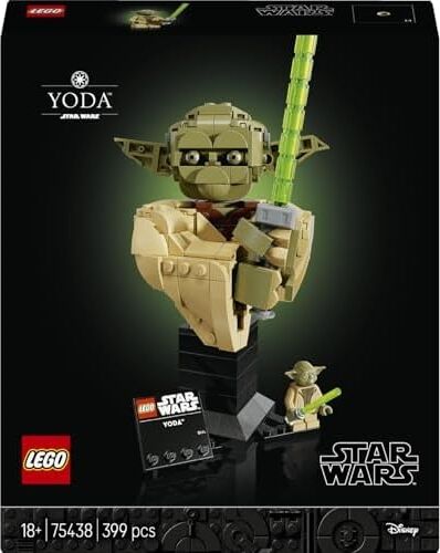 : Klonların Saldırısı Yoda Büstü 75438 - Yetişkinler Için Işın Kılıçlı Yoda Minifigürü ile Isim Levhalı Stant Içeren Dekoratif Koleksiyonluk Model Yapım Seti, Hediye Fikri (399 Parça)