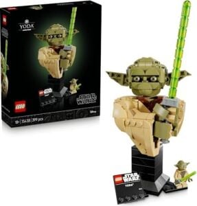 : Klonların Saldırısı Yoda Büstü 75438 - Yetişkinler Için Işın Kılıçlı Yoda Minifigürü ile Isim Levhalı Stant Içeren Dekoratif Koleksiyonluk Model Yapım Seti, Hediye Fikri (399 Parça)