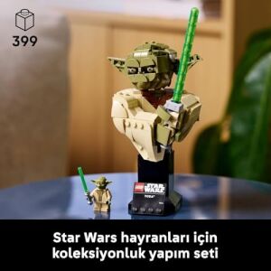 : Klonların Saldırısı Yoda Büstü 75438 - Yetişkinler Için Işın Kılıçlı Yoda Minifigürü ile Isim Levhalı Stant Içeren Dekoratif Koleksiyonluk Model Yapım Seti, Hediye Fikri (399 Parça)